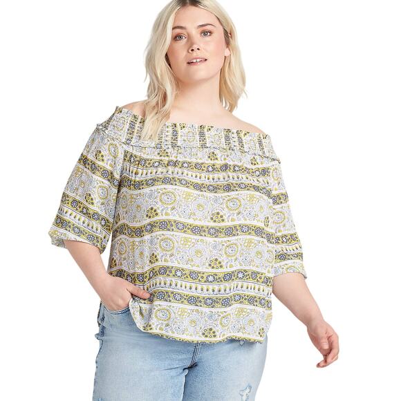 Lane Bryant Tops - Lane Bryant Off The Shoulder Floral Print Top Yellow Blue Gray 26/28